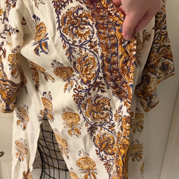 Billabong Paisley Print Kimono Duster Cardigan Womens Sz S Yellow Blue White EUC - Picture 6 of 10
